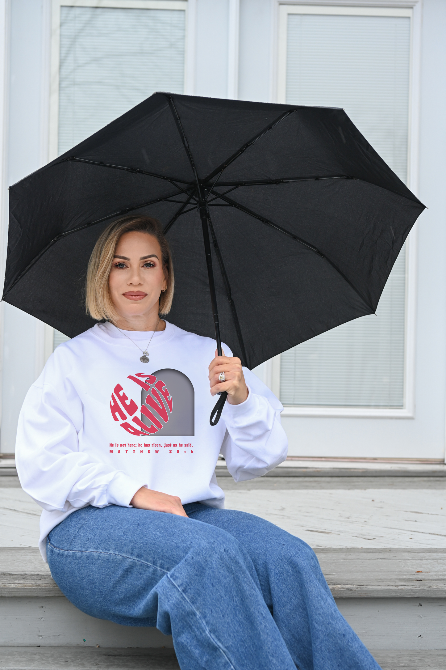 #112 He is Alive Front Graphic Crewneck Sweatshirt