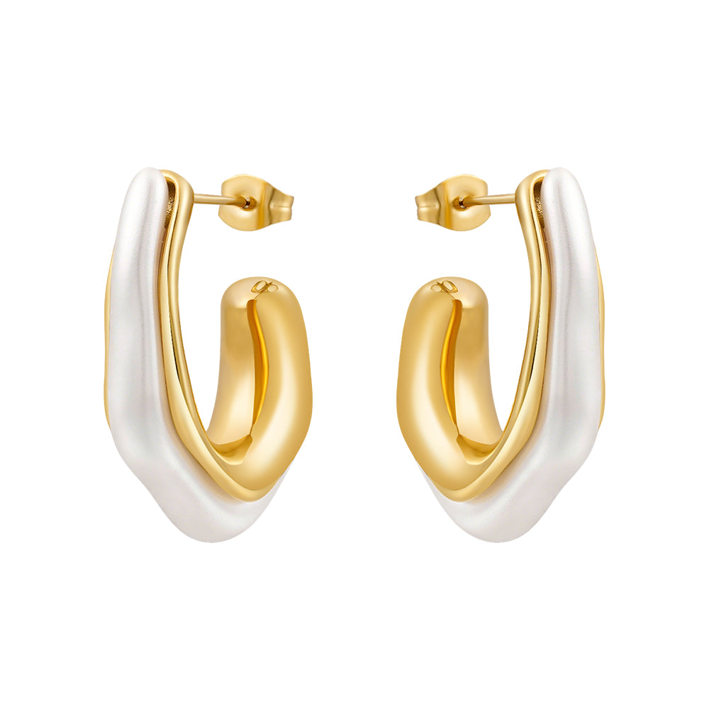 Ivory & Gold Sculpted Hoop Earrings