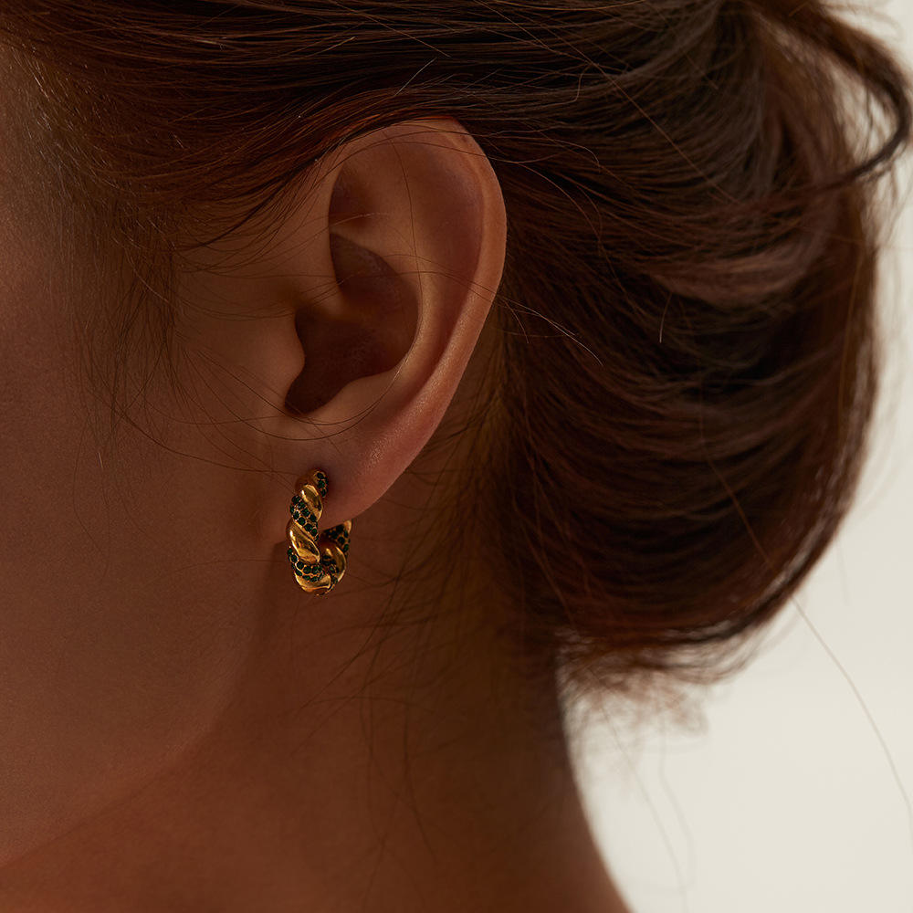 Emerald Rope Hoop Earrings