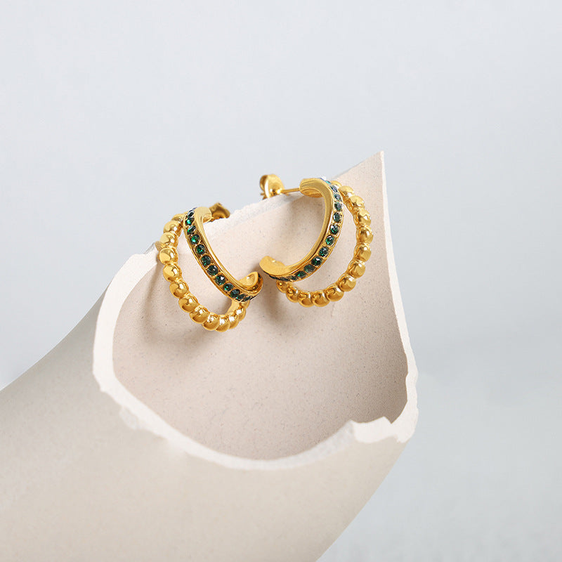 Emerald Beaded Hoop Earrings