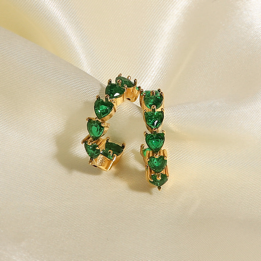 Emerald Heart Climber Earrings