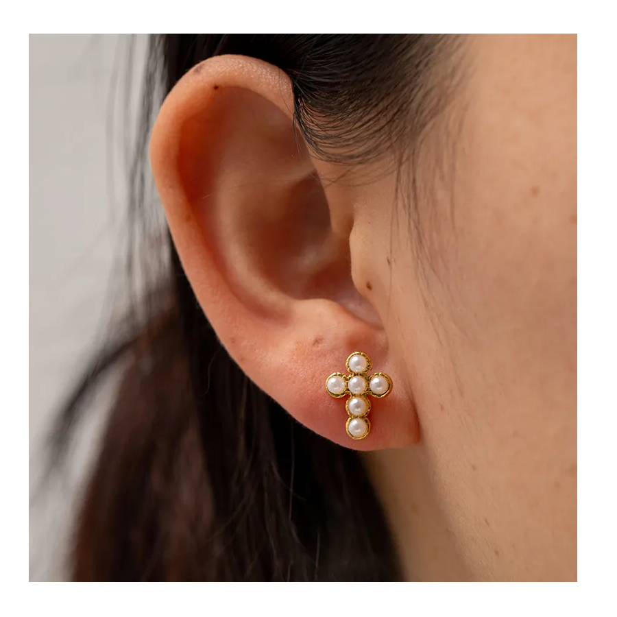 Faith Pearl Cross Earrings
