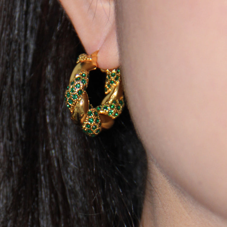Sara Emerald Twist Hoop Earrings