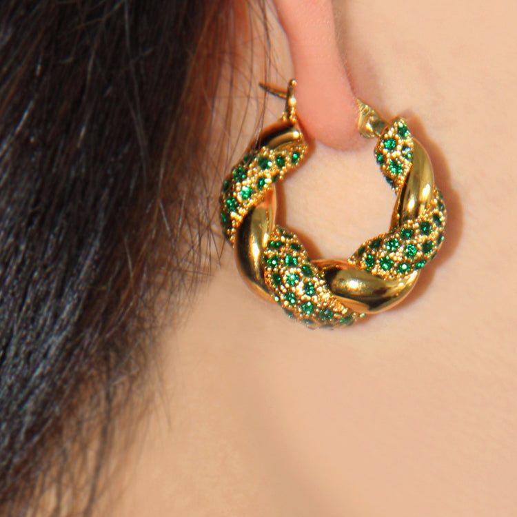 Sara Emerald Twist Hoop Earrings
