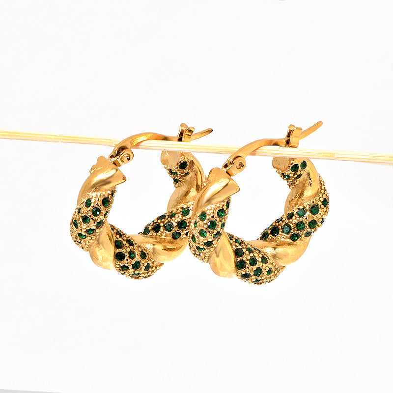 Sara Emerald Twist Hoop Earrings