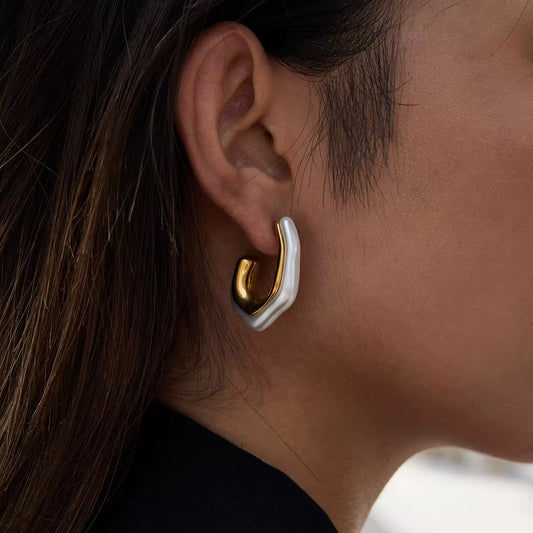 Ivory & Gold Sculpted Hoop Earrings
