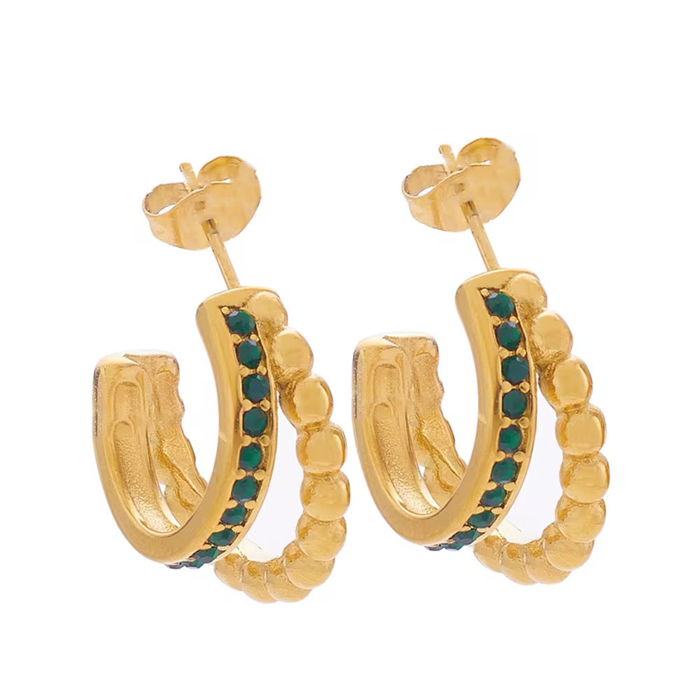 Emerald Beaded Hoop Earrings