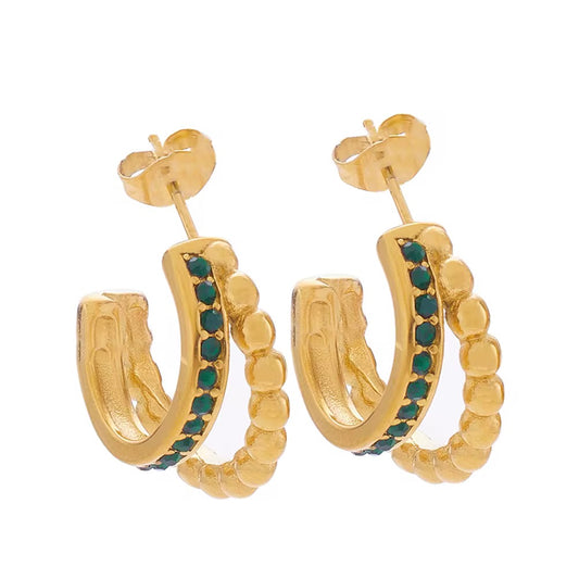 Emerald Beaded Hoop Earrings