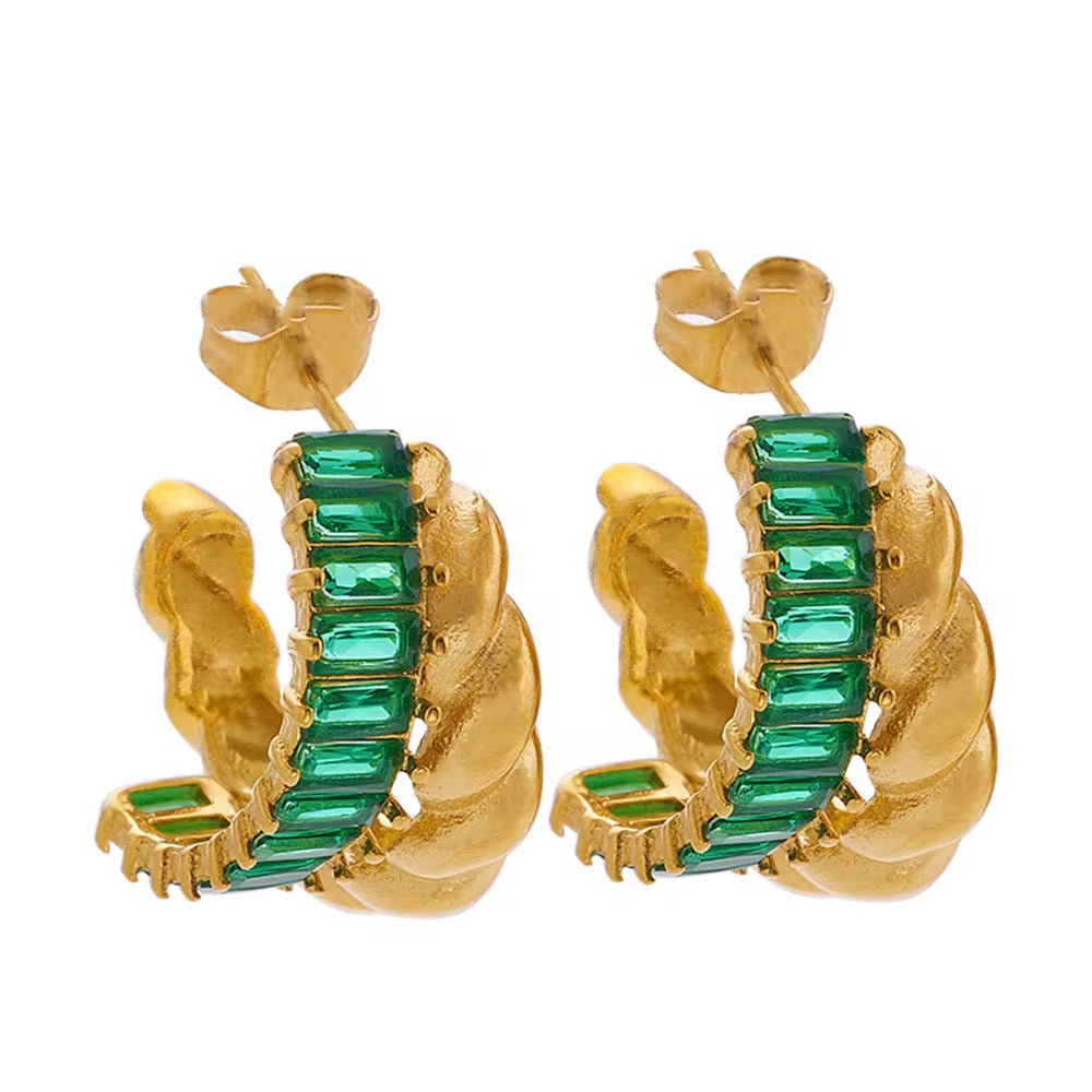 Emerald Crown Hoop Earrings