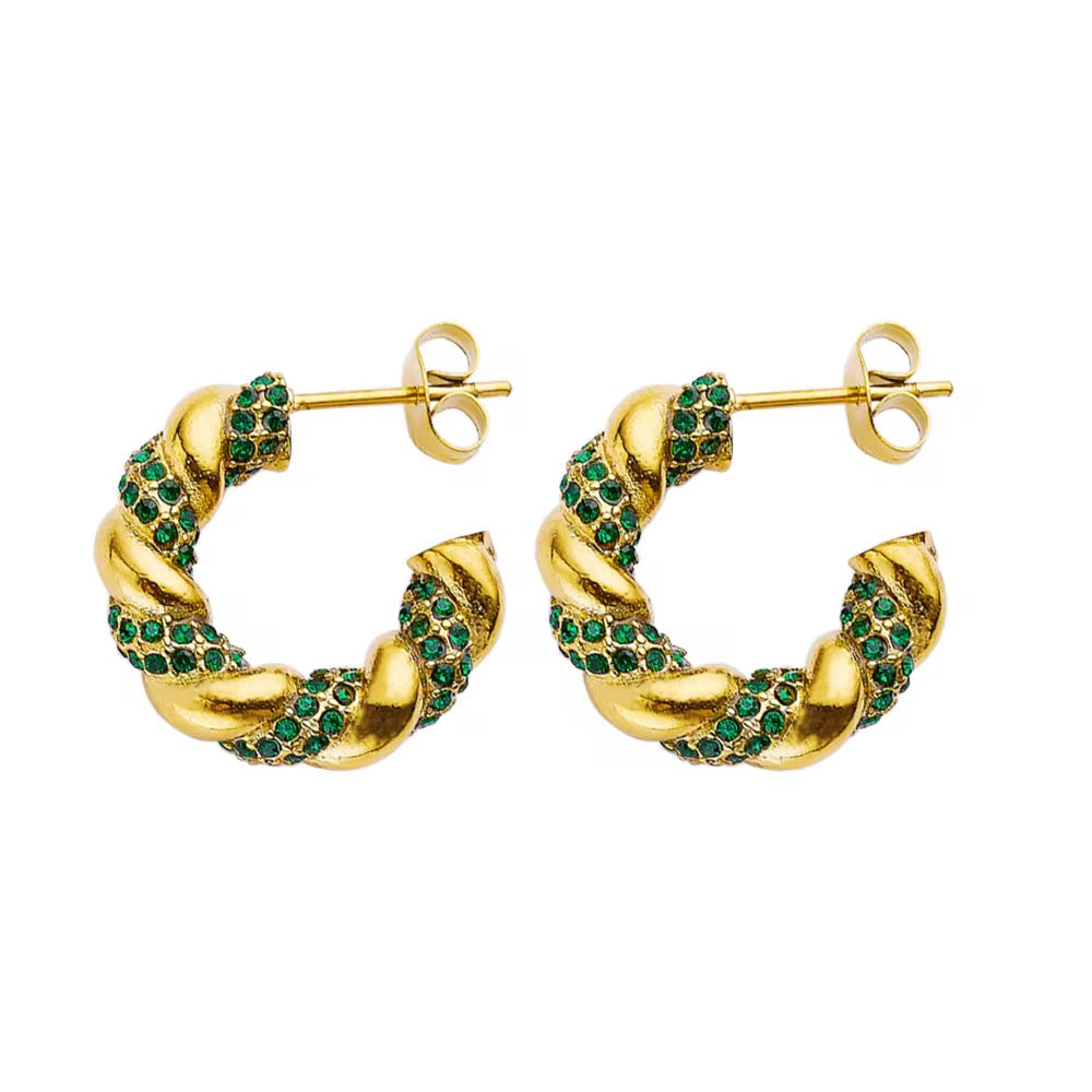 Emerald Rope Hoop Earrings