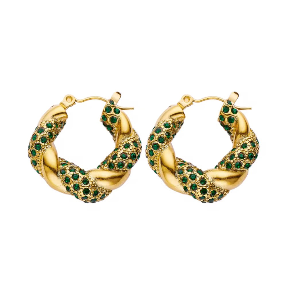 Sara Emerald Twist Hoop Earrings