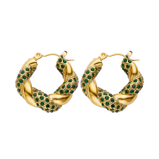 Sara Emerald Twist Hoop Earrings