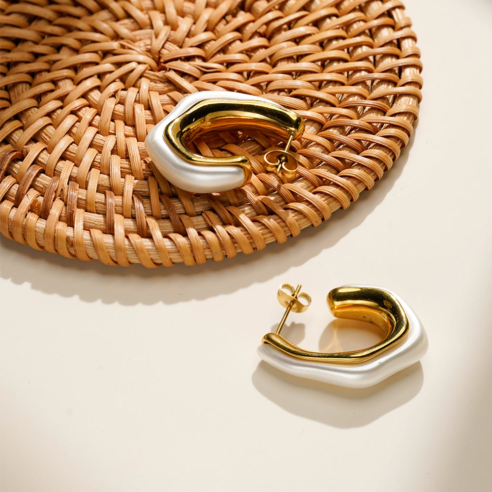 Ivory & Gold Sculpted Hoop Earrings