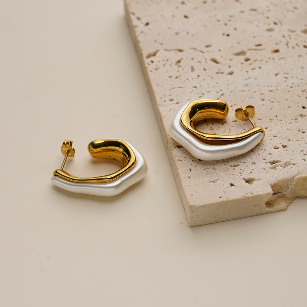 Ivory & Gold Sculpted Hoop Earrings