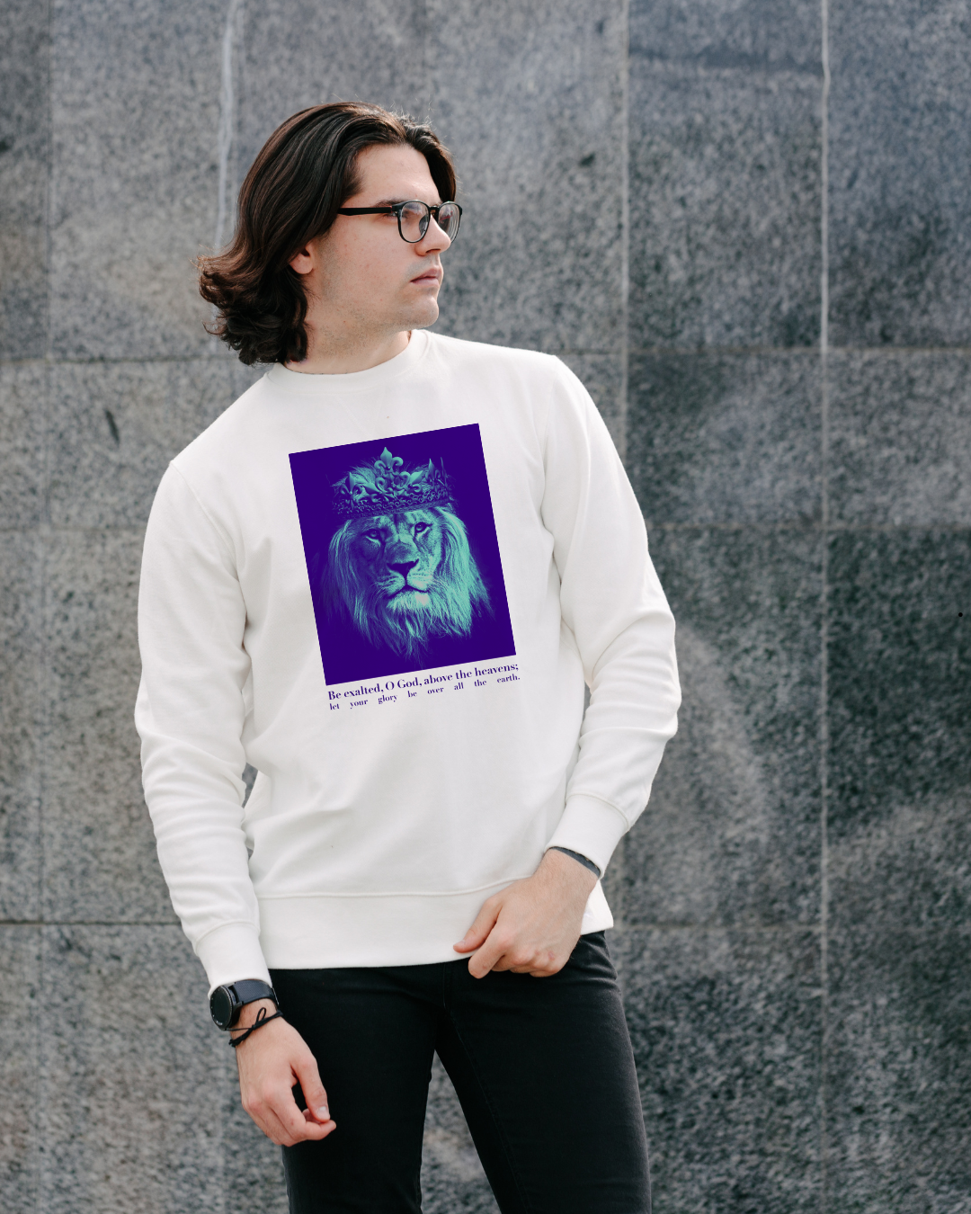 #108 King Lion Front Design Long Sleeve Crewneck T-shirt