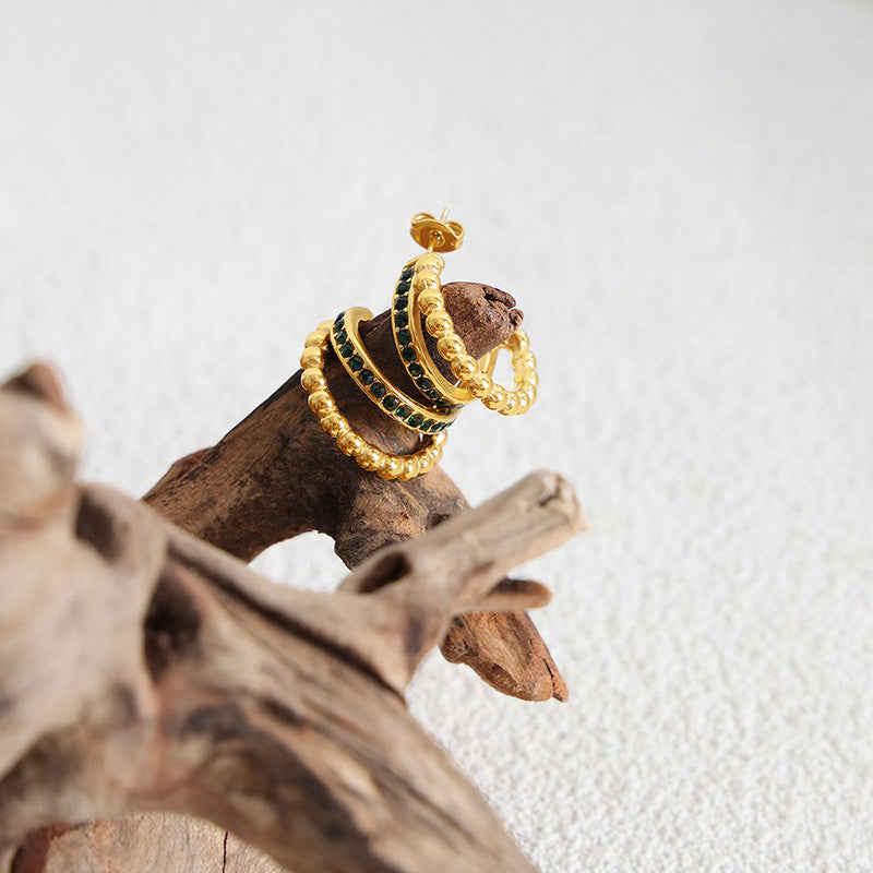 Emerald Beaded Hoop Earrings