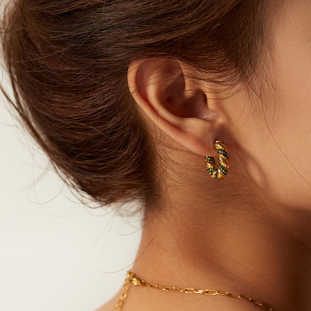 Emerald Rope Hoop Earrings