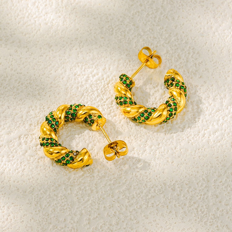 Emerald Rope Hoop Earrings