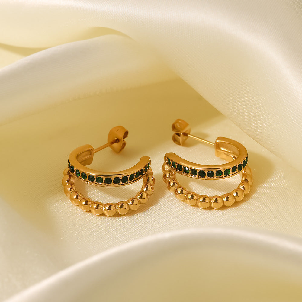 Emerald Beaded Hoop Earrings